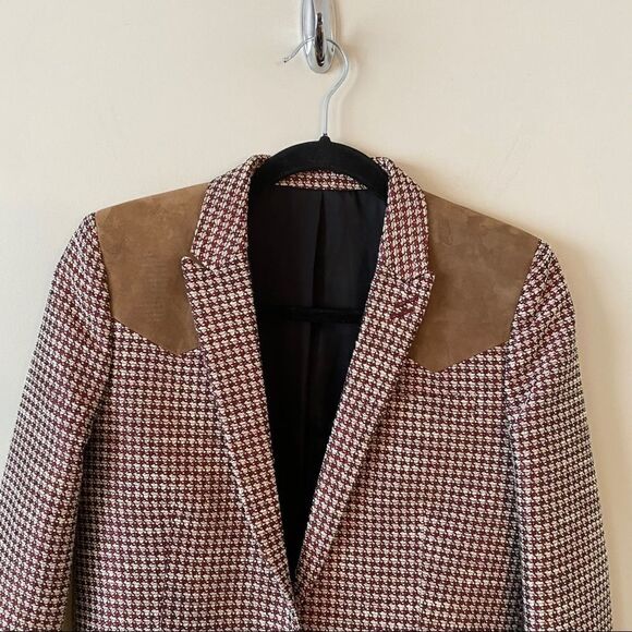 The Kooples Houndstooth Linen Blend Suede Blazer - Picture 4 of 13